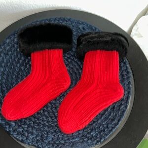 Lillian Vernon Cozy Red  Socks with Black Trim